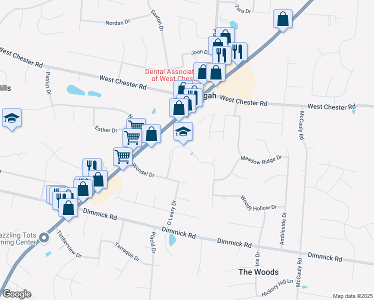 map of restaurants, bars, coffee shops, grocery stores, and more near 9394 Sterling Drive in Butler County