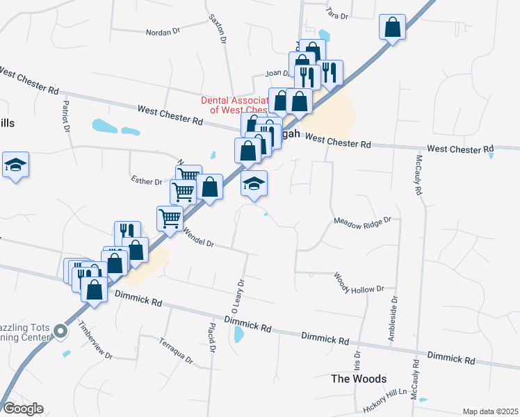 map of restaurants, bars, coffee shops, grocery stores, and more near 9394 Sterling Drive in Butler County