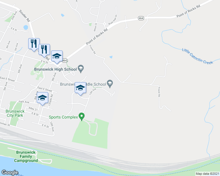 map of restaurants, bars, coffee shops, grocery stores, and more near 301 Cummings Drive in Brunswick