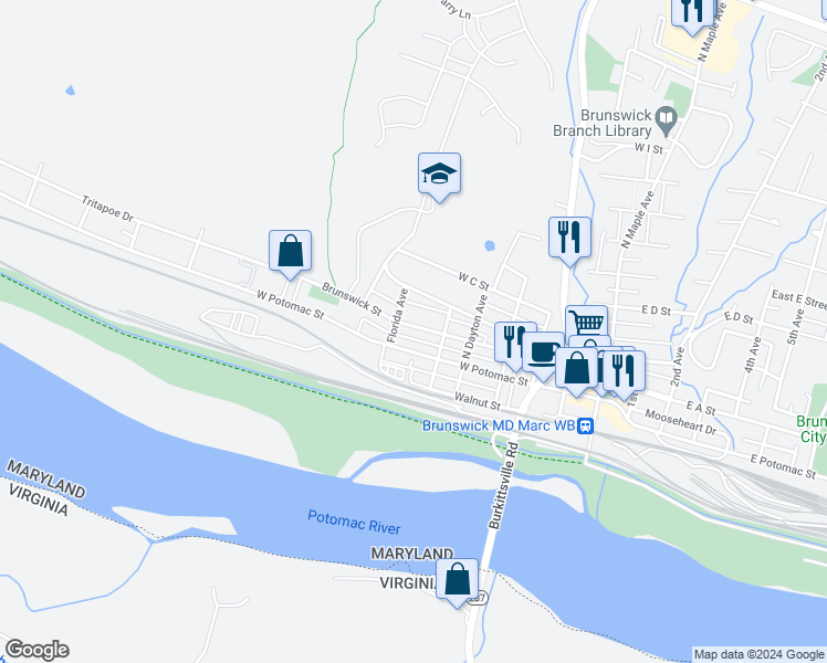 map of restaurants, bars, coffee shops, grocery stores, and more near 526 Brunswick Street in Brunswick