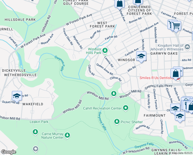 map of restaurants, bars, coffee shops, grocery stores, and more near 4437 Clifton Road in Baltimore