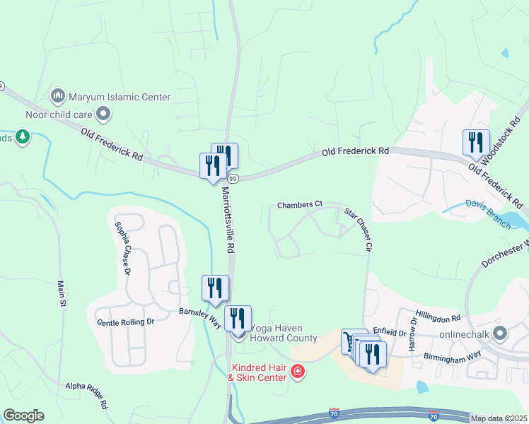 map of restaurants, bars, coffee shops, grocery stores, and more near 11150 Chambers Court in Woodstock