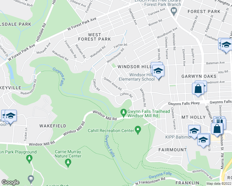 map of restaurants, bars, coffee shops, grocery stores, and more near 2601 Talbot Road in Baltimore