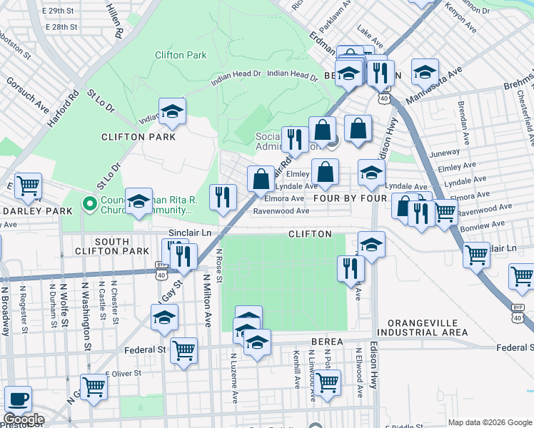 map of restaurants, bars, coffee shops, grocery stores, and more near 3135 Ravenwood Avenue in Baltimore