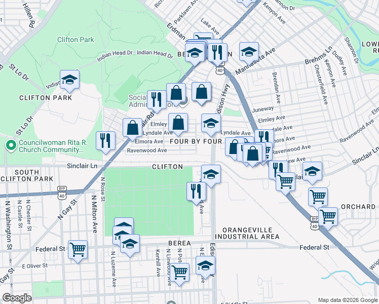 map of restaurants, bars, coffee shops, grocery stores, and more near 3427 Ravenwood Avenue in Baltimore