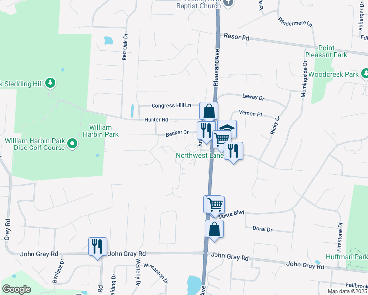 map of restaurants, bars, coffee shops, grocery stores, and more near 1600 Gelhot Drive in Fairfield