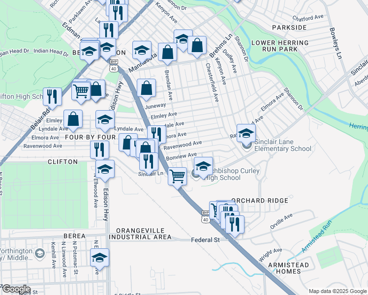 map of restaurants, bars, coffee shops, grocery stores, and more near 3709 Ravenwood Avenue in Baltimore