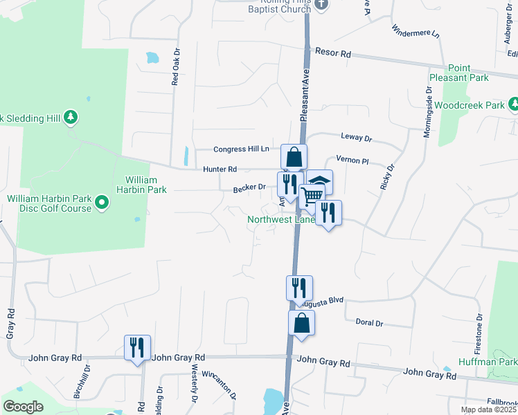 map of restaurants, bars, coffee shops, grocery stores, and more near 1600 Gelhot Drive in Fairfield