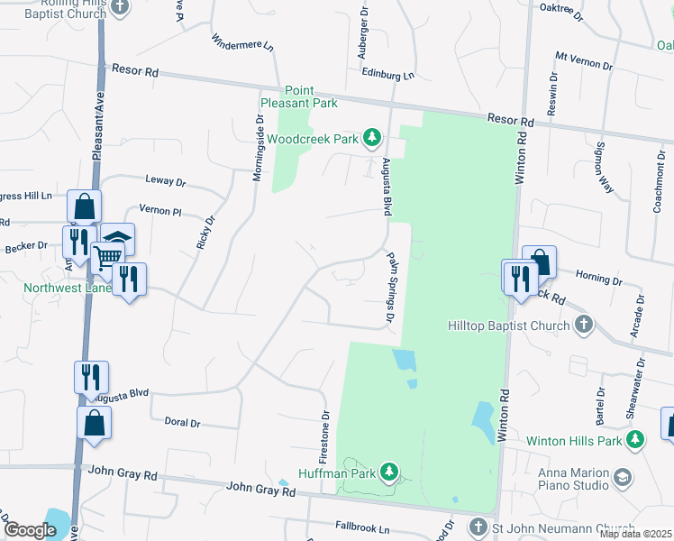 map of restaurants, bars, coffee shops, grocery stores, and more near 351 Cog Hill Drive in Fairfield