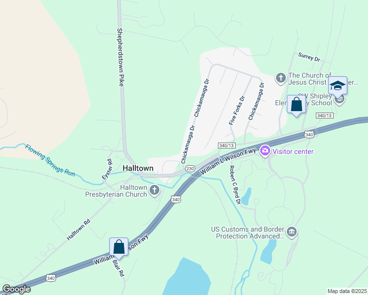 map of restaurants, bars, coffee shops, grocery stores, and more near 109 Chickamauga Drive in Harpers Ferry