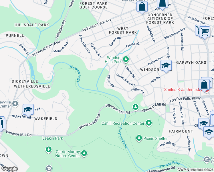 map of restaurants, bars, coffee shops, grocery stores, and more near 4507 Prospect Circle in Baltimore