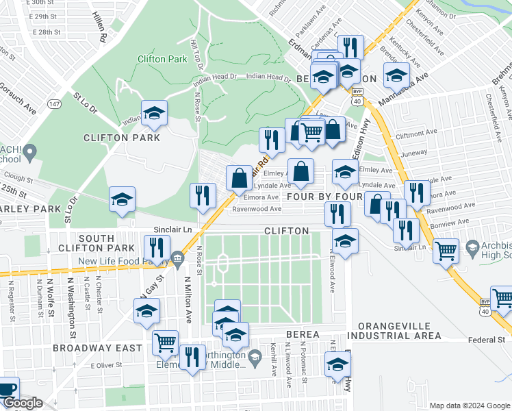 map of restaurants, bars, coffee shops, grocery stores, and more near 3170 Ravenwood Avenue in Baltimore