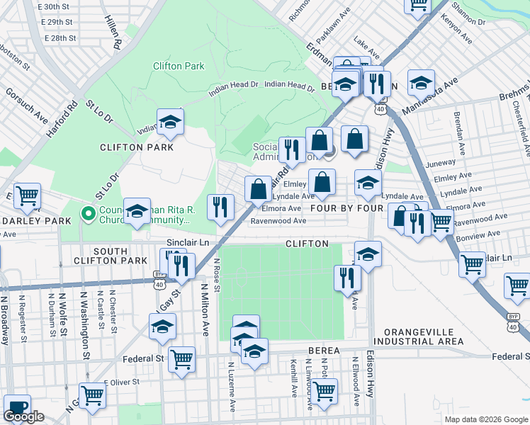 map of restaurants, bars, coffee shops, grocery stores, and more near 3137 Elmora Avenue in Baltimore