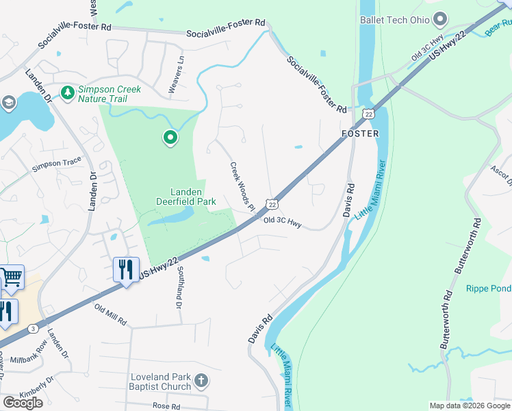 map of restaurants, bars, coffee shops, grocery stores, and more near 2168 U.S. 22 in Maineville