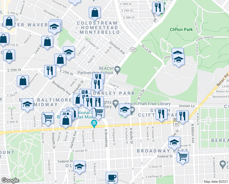 map of restaurants, bars, coffee shops, grocery stores, and more near 101 Independence Avenue Southeast in Washington