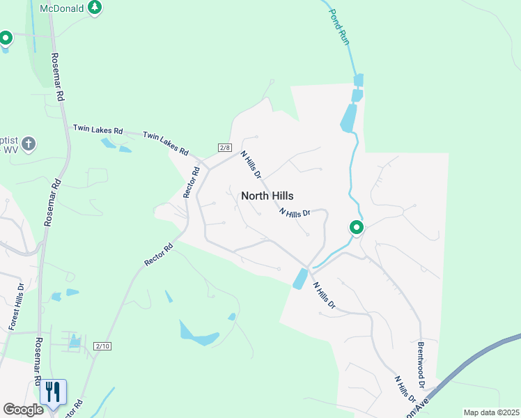 map of restaurants, bars, coffee shops, grocery stores, and more near 124 Woodshire Drive in Parkersburg