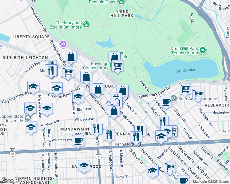 map of restaurants, bars, coffee shops, grocery stores, and more near 2312 Edgemont Avenue in Baltimore