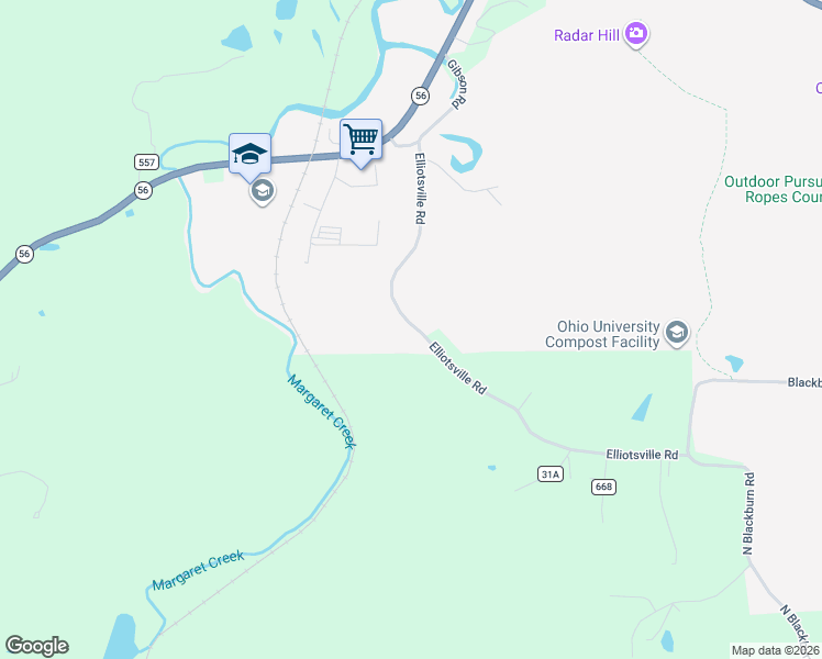 map of restaurants, bars, coffee shops, grocery stores, and more near 8620 Elliotsville Road in Athens