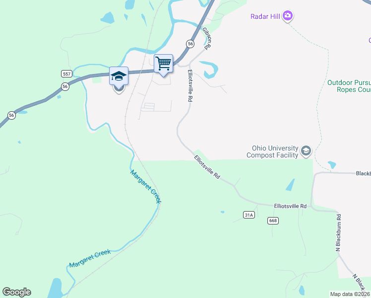 map of restaurants, bars, coffee shops, grocery stores, and more near 8620 Elliotsville Road in Athens