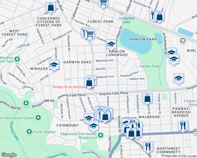 map of restaurants, bars, coffee shops, grocery stores, and more near 3433 Piedmont Avenue in Baltimore