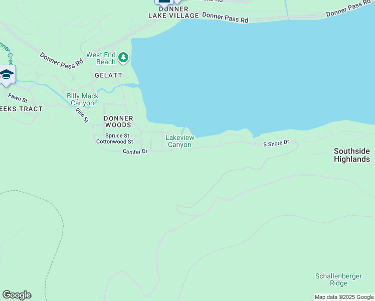 map of restaurants, bars, coffee shops, grocery stores, and more near 15382 South Shore Drive in Truckee