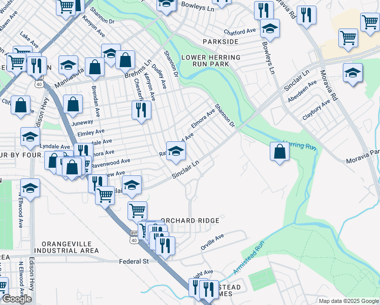 map of restaurants, bars, coffee shops, grocery stores, and more near 4102 Dudley Avenue in Baltimore