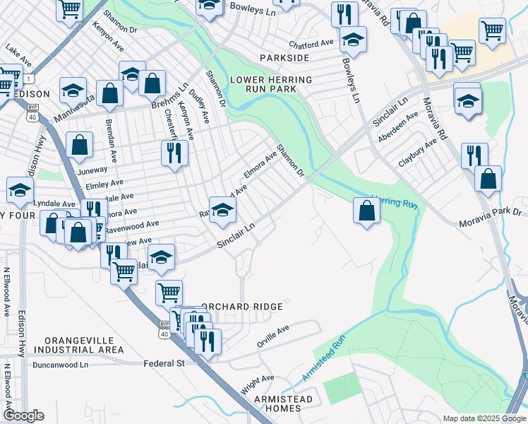 map of restaurants, bars, coffee shops, grocery stores, and more near 4126 Balfern Avenue in Baltimore