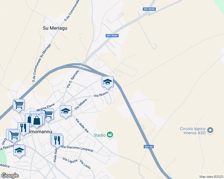 map of restaurants, bars, coffee shops, grocery stores, and more near 5 Via Oristano in Decimomannu
