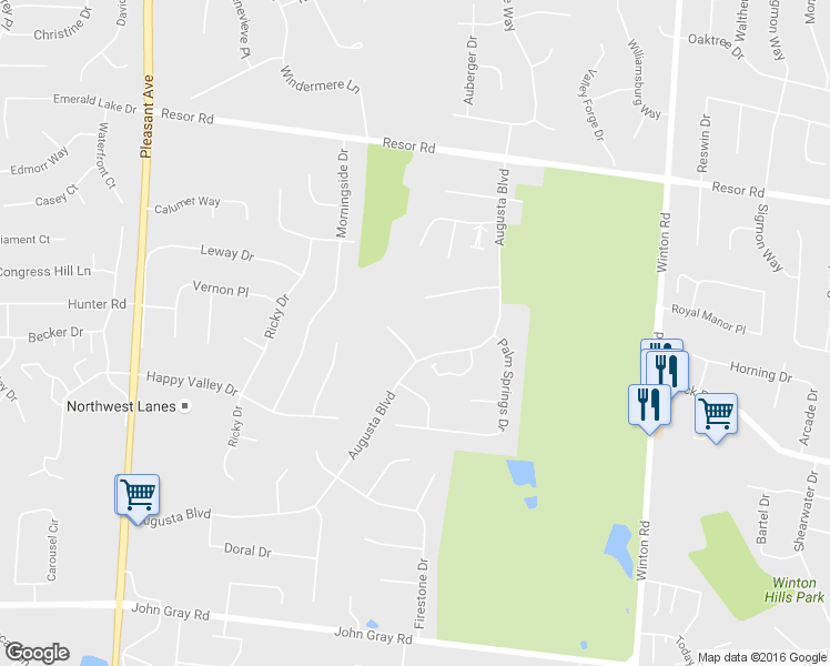 map of restaurants, bars, coffee shops, grocery stores, and more near 2057 Woodtrail Drive in Hamilton