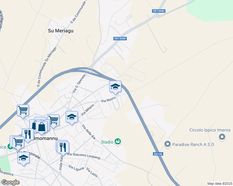 map of restaurants, bars, coffee shops, grocery stores, and more near 5 Via Oristano in Decimomannu