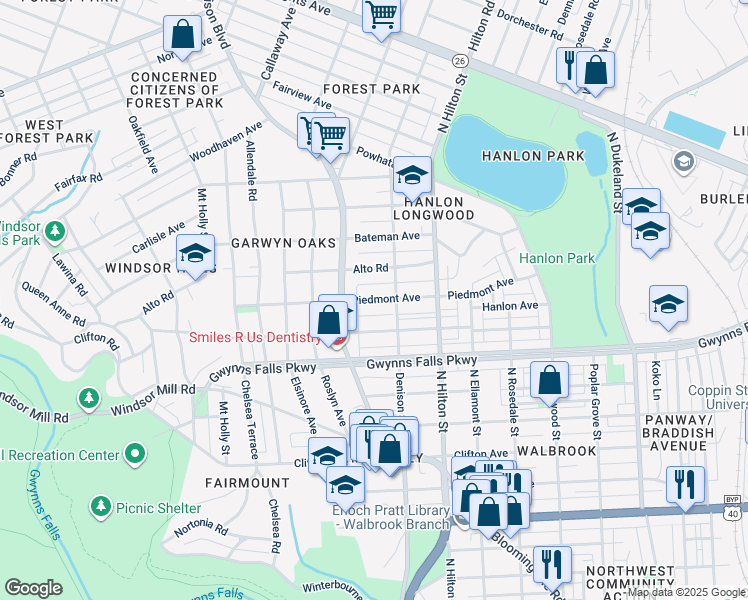 map of restaurants, bars, coffee shops, grocery stores, and more near 3426 Piedmont Ave in Baltimore