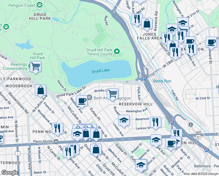 map of restaurants, bars, coffee shops, grocery stores, and more near 810 Brooks Lane in Baltimore