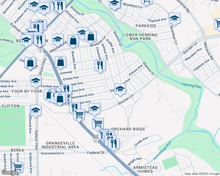 map of restaurants, bars, coffee shops, grocery stores, and more near 3942 Chesterfield Avenue in Baltimore