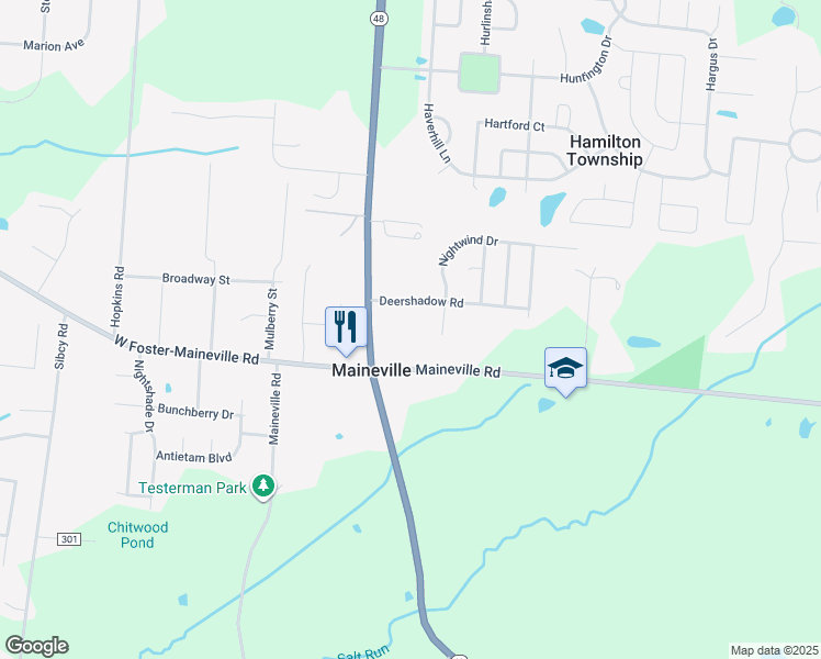 map of restaurants, bars, coffee shops, grocery stores, and more near 8080 Ohio 48 in Maineville