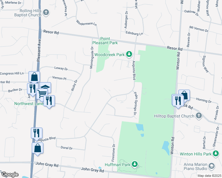 map of restaurants, bars, coffee shops, grocery stores, and more near 200 Knollridge Court in Fairfield