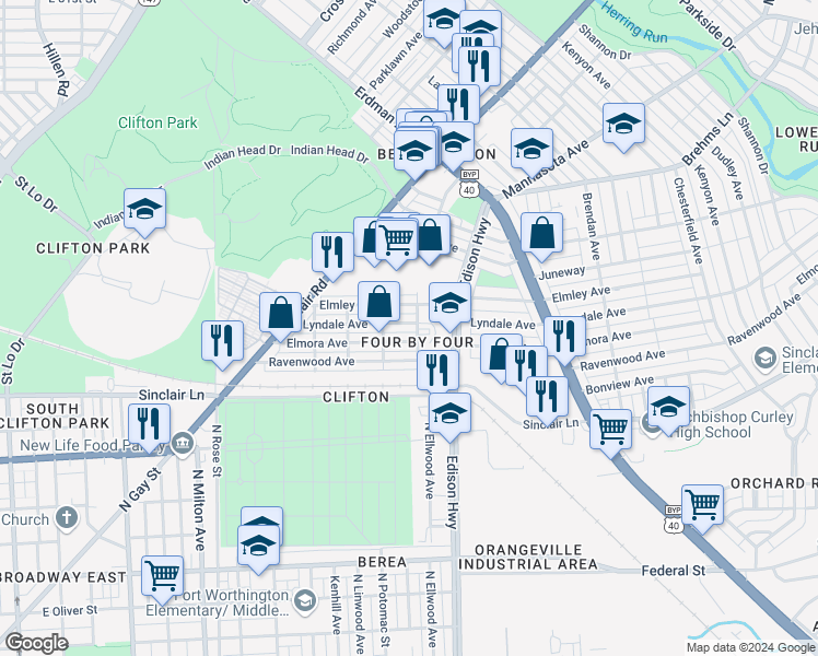 map of restaurants, bars, coffee shops, grocery stores, and more near 3435 Lyndale Avenue in Baltimore
