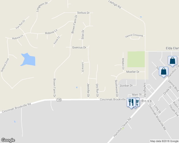 map of restaurants, bars, coffee shops, grocery stores, and more near 4161 Jennifer Drive in Hamilton