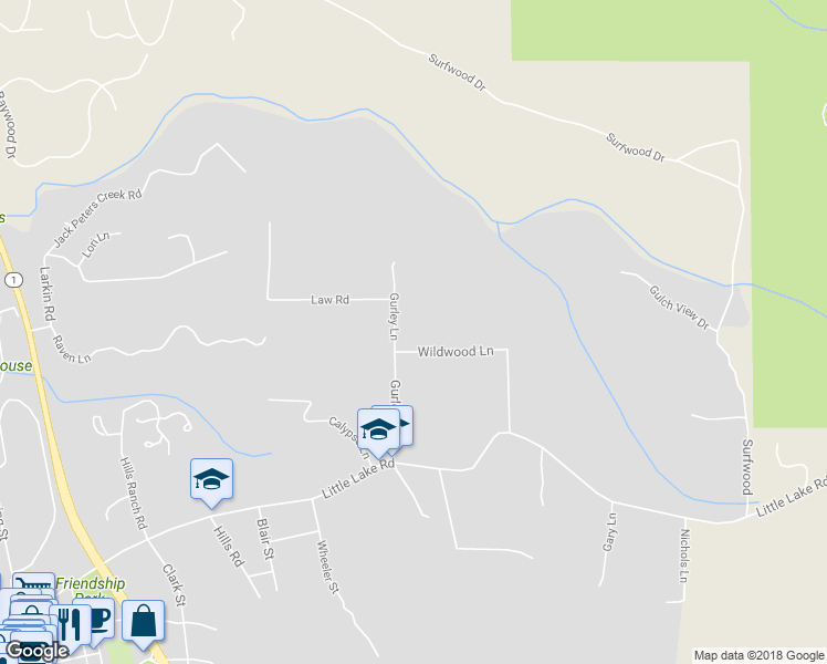 map of restaurants, bars, coffee shops, grocery stores, and more near 10941 Gurley Lane in Mendocino