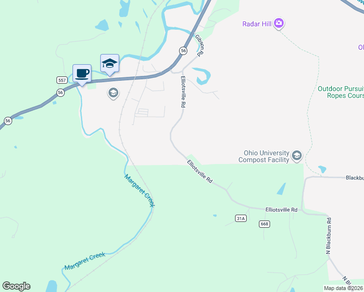 map of restaurants, bars, coffee shops, grocery stores, and more near 8620 Elliotsville Road in Athens