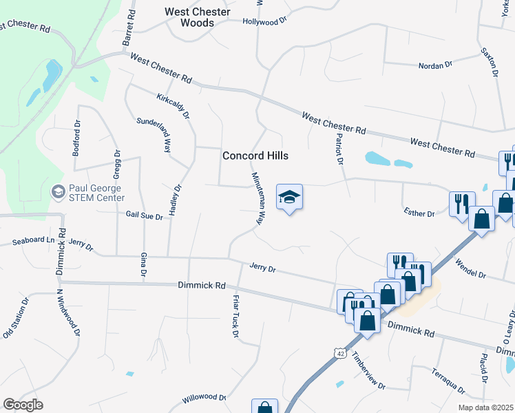 map of restaurants, bars, coffee shops, grocery stores, and more near 9361 Minuteman Way in Butler County