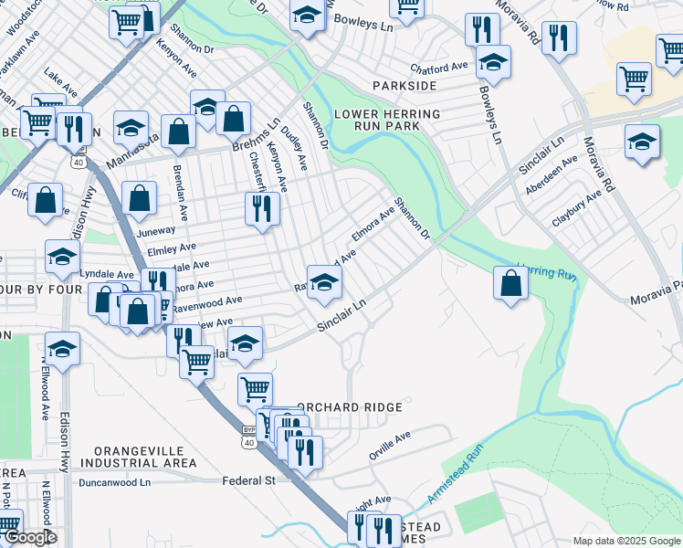 map of restaurants, bars, coffee shops, grocery stores, and more near 4012 Dudley Avenue in Baltimore