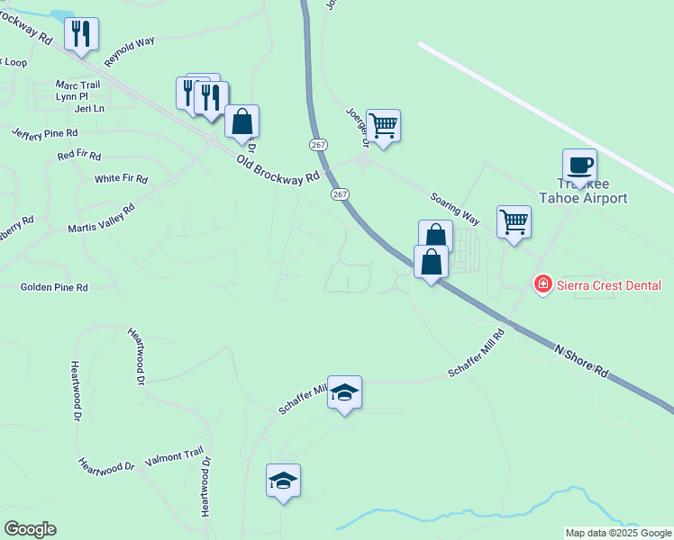map of restaurants, bars, coffee shops, grocery stores, and more near 11844 Hope Court in Truckee
