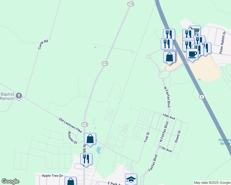 map of restaurants, bars, coffee shops, grocery stores, and more near 180 Wescott Drive in Ranson