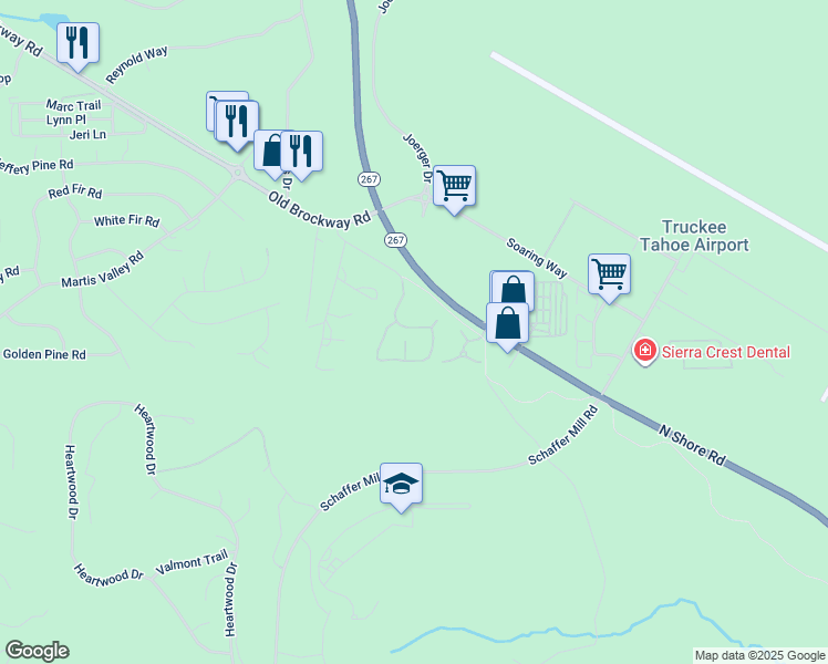 map of restaurants, bars, coffee shops, grocery stores, and more near 11844 Hope Court in Truckee
