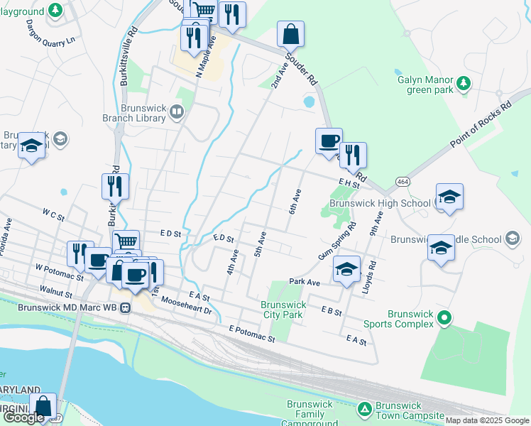 map of restaurants, bars, coffee shops, grocery stores, and more near 509 5th Avenue in Brunswick