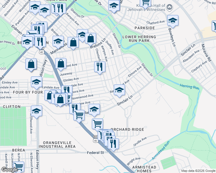 map of restaurants, bars, coffee shops, grocery stores, and more near 3928 Chesterfield Avenue in Baltimore
