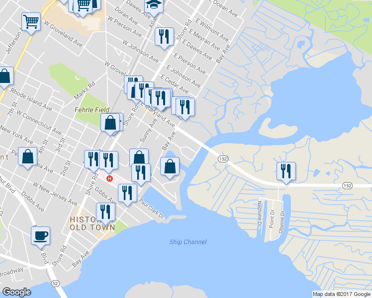 map of restaurants, bars, coffee shops, grocery stores, and more near 15 Kappella Avenue in Somers Point