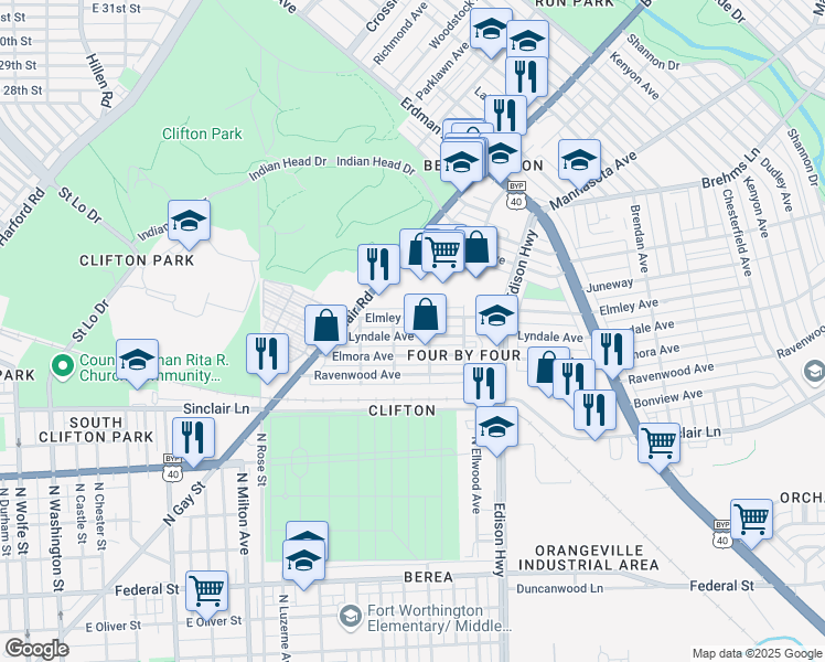 map of restaurants, bars, coffee shops, grocery stores, and more near 3322 Lyndale Avenue in Baltimore