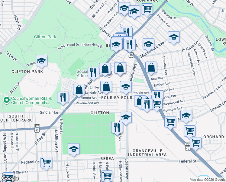 map of restaurants, bars, coffee shops, grocery stores, and more near 3426 Lyndale Avenue in Baltimore