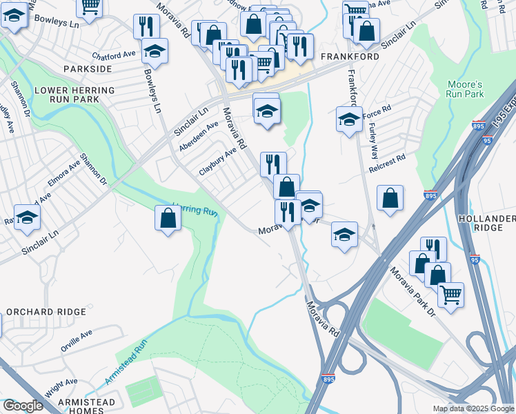 map of restaurants, bars, coffee shops, grocery stores, and more near 4807 Lorelly Avenue in Baltimore